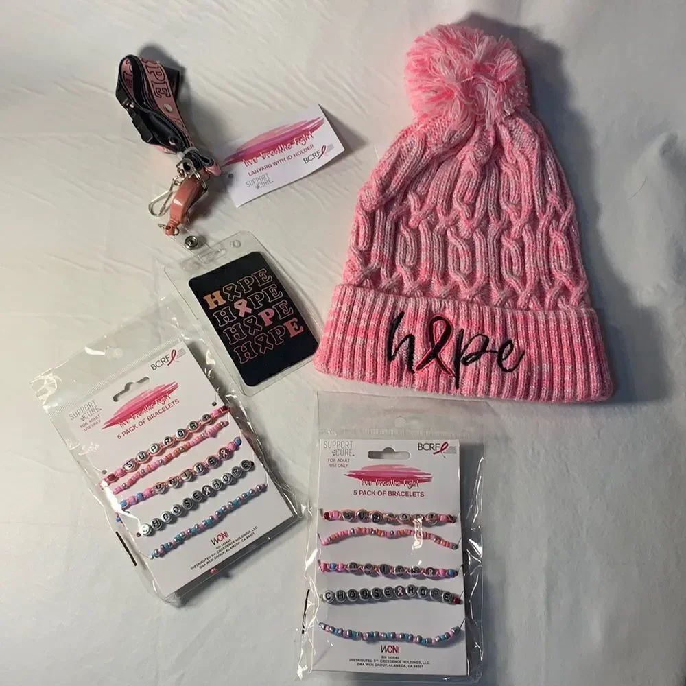 Breast Cancer Hat Lanyard ID Holder 2 PK Bracelets